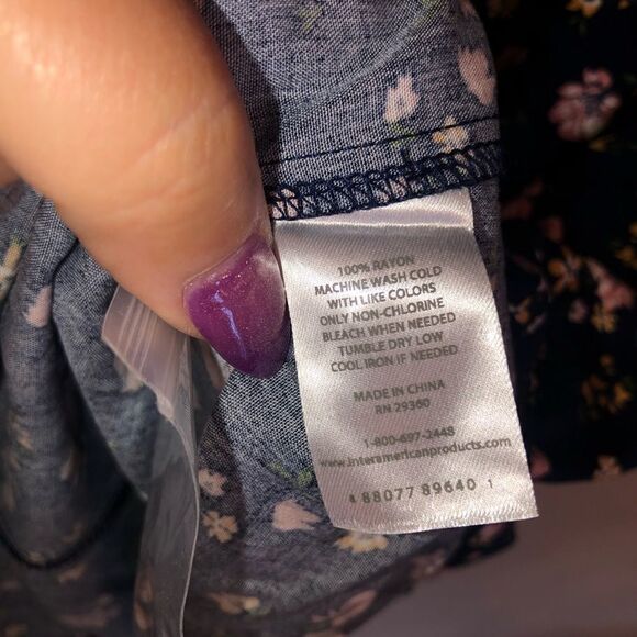 Dip Navy with Pink Floral Print Ruffle Sleeve Shift T-Shirt Dress Size Medium - Picture 5 of 9